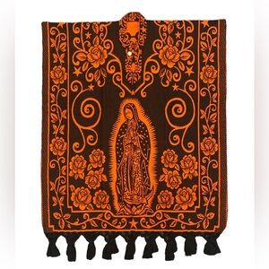 Mexican Our Lady of Guadalupe Poncho Black Orange